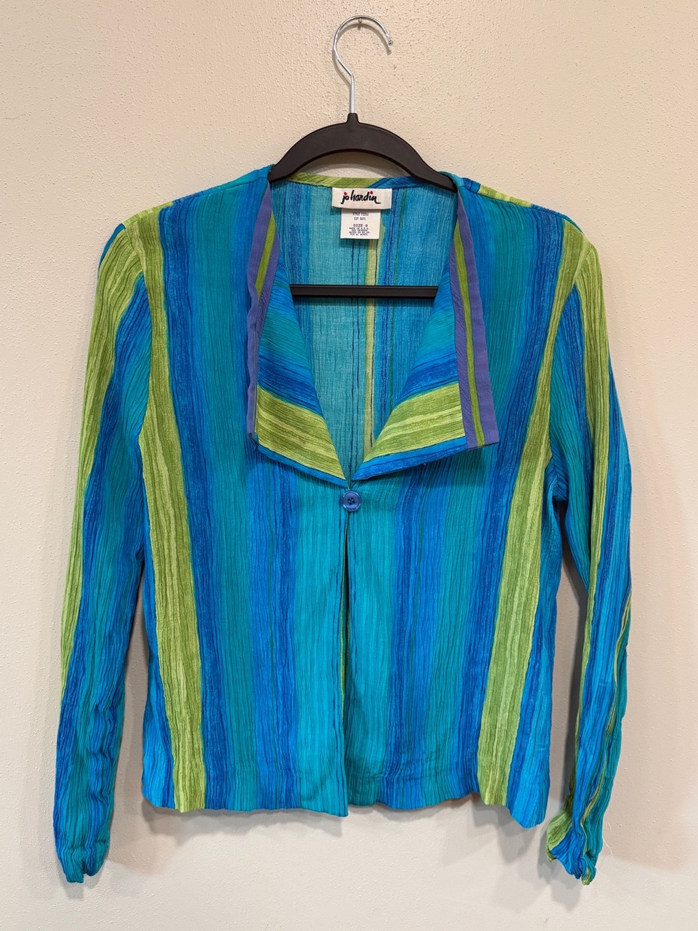 Jo Hardin Blue & Green Striped Button Jacket